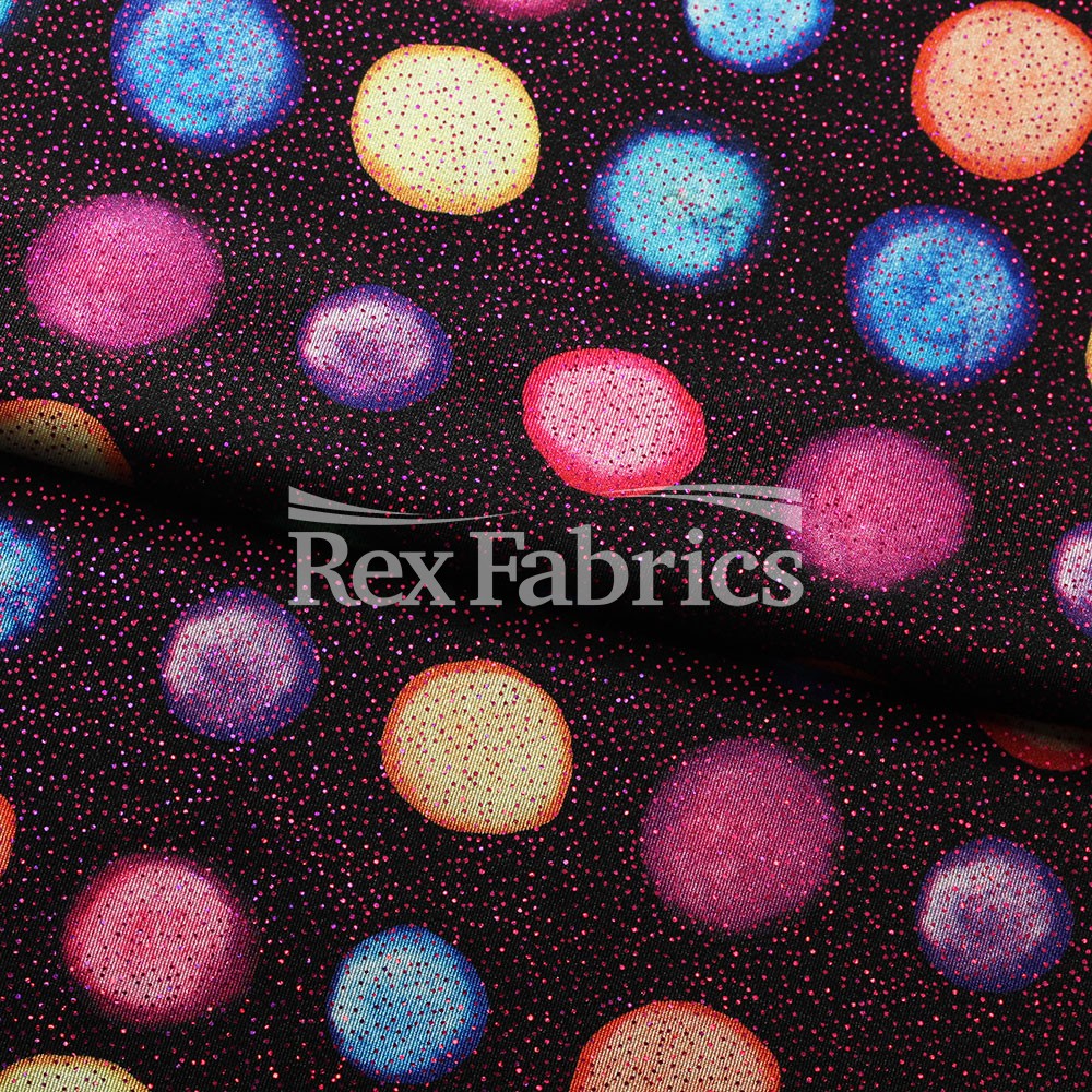 Watercolor Dots Poly Spandex Tricot Fabric - Multi Large Polka Dots, 58/60" Width (1 Yard)