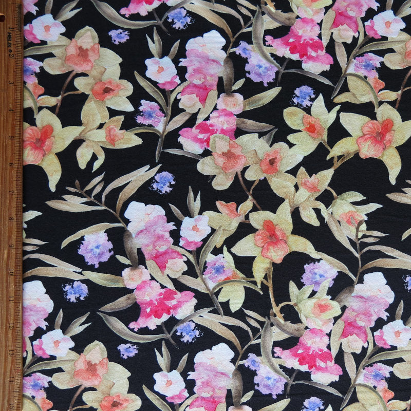 Poly Spandex Brushed Jersey Knit Fabric - Watercolor Garden Floral