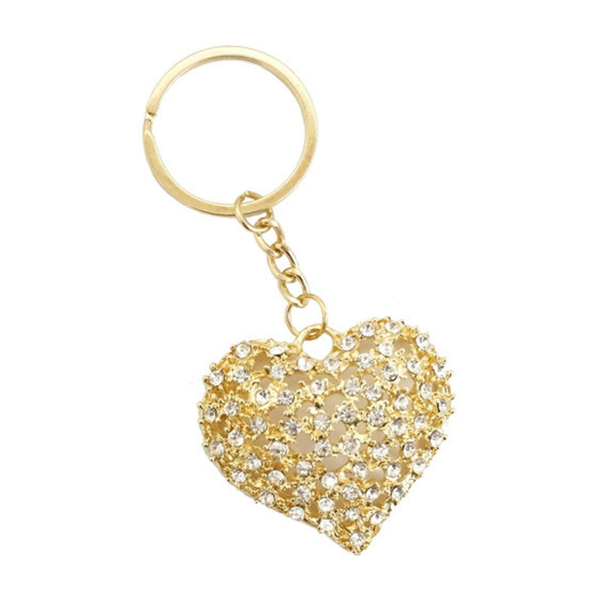 Golden Heart Crystal Rhinestone Keychain 4 Inch 12pcs