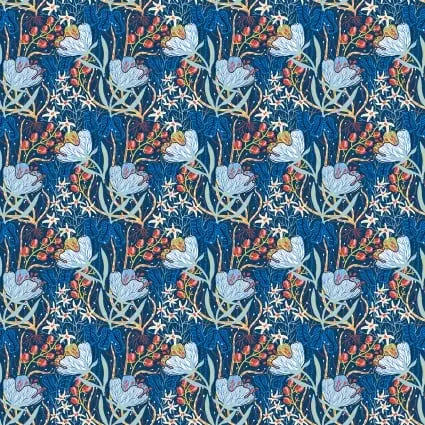 Cotton Print Whimsy Blue Floral Fabric 44/45"
