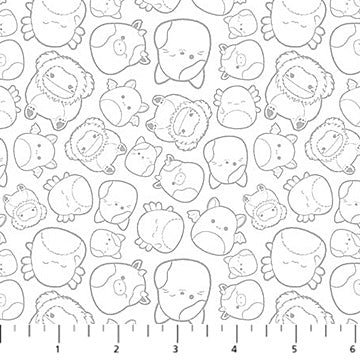 Cotton Print White Outlines Tossed Squishmallows Fabric 44/45"