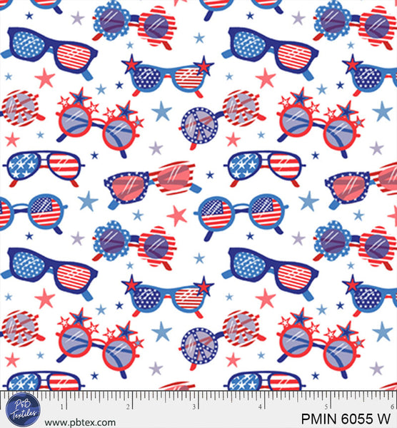 Cotton Patriotic Minis Print Fabric 44/45" White