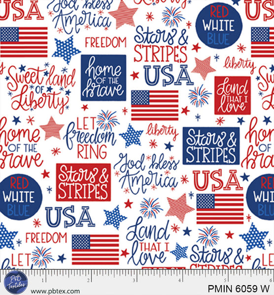 Cotton Patriotic Minis Print Fabric White 44/45"