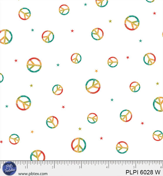 Cotton Print White Rainbow Peace Symbol Peace, Love, Pickleball 44/45" Fabric