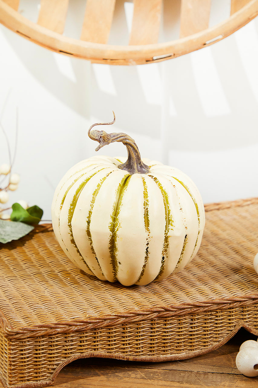 6" Cream/Green Harvest Vine Pumpkin