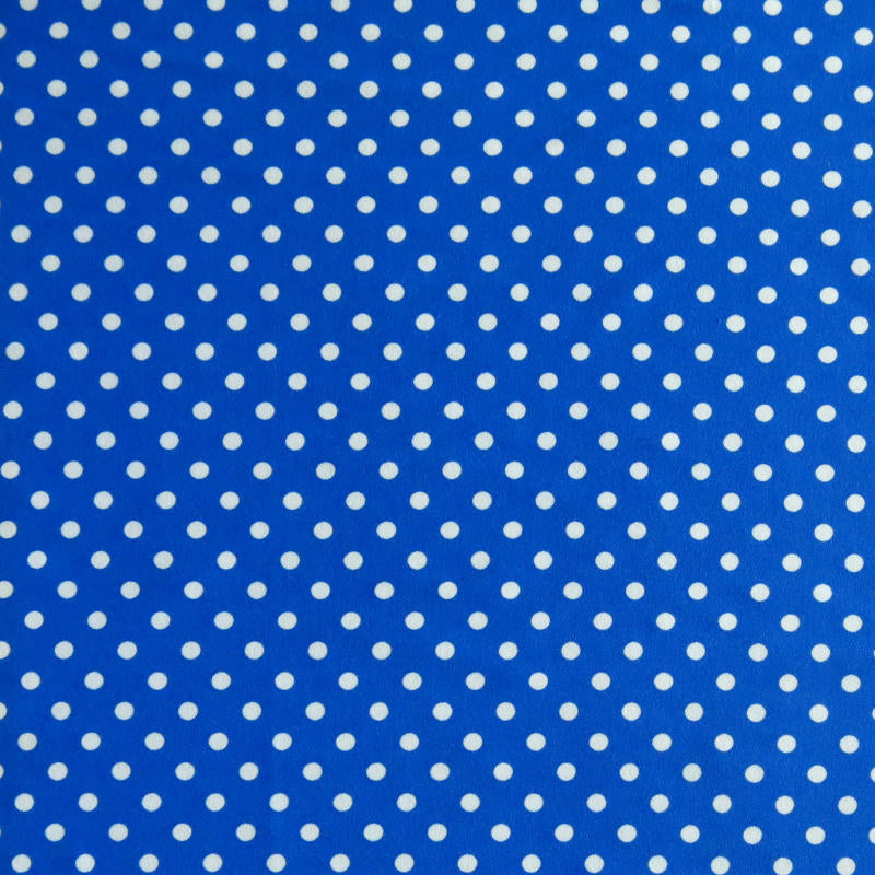 Swim Knit White Eraser Polka Dots on Royal Blue Nylon Spandex