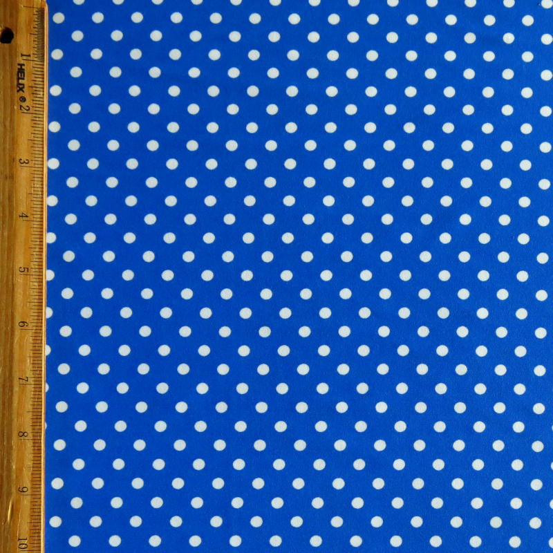 Swim Knit White Eraser Polka Dots on Royal Blue Nylon Spandex