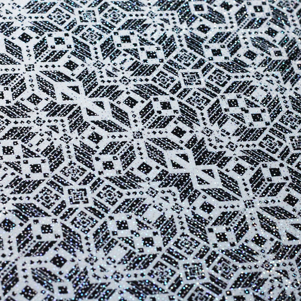 Splice And Dice Polyester Spandex Fabric - Black And White Geometric, 58/60" Width (1 Yard)