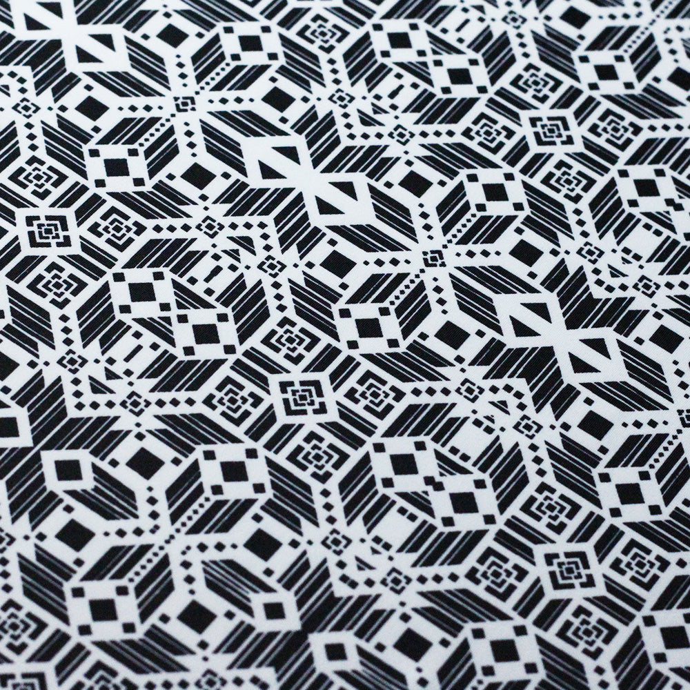 Splice And Dice Polyester Spandex Fabric - Black And White Geometric, 58/60" Width (1 Yard)