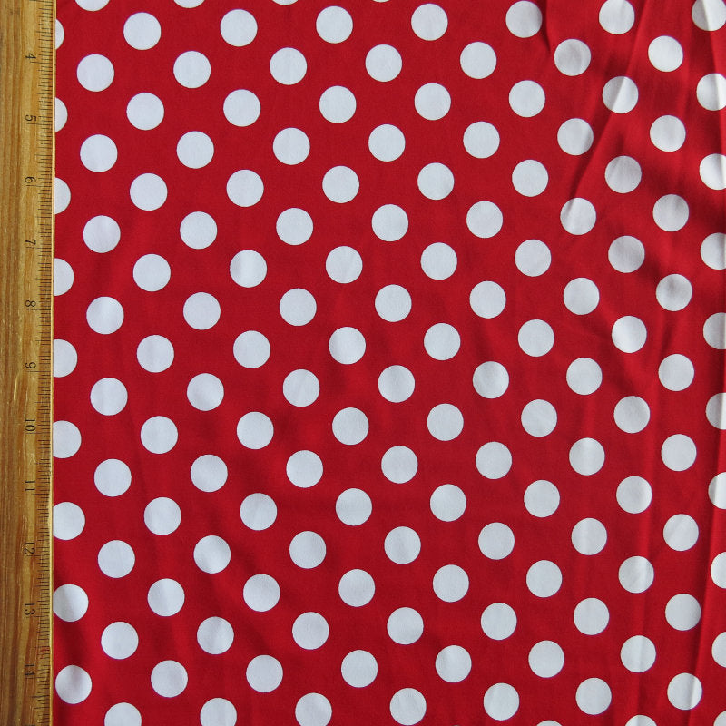 Swim Knit Nylon Spandex White Dime Polka Dots Red