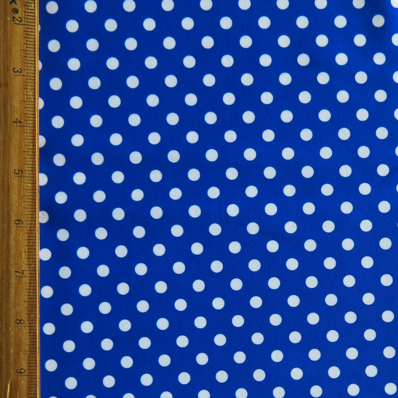 Swim Knit Nylon Spandex White Eraser Polka Dots Cobalt Blue