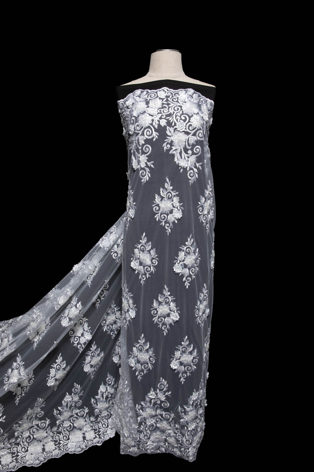 1 Yard Elegant 52" Wide Tulle Lace Fabric Embroidered with Beautiful Intricate Patterns