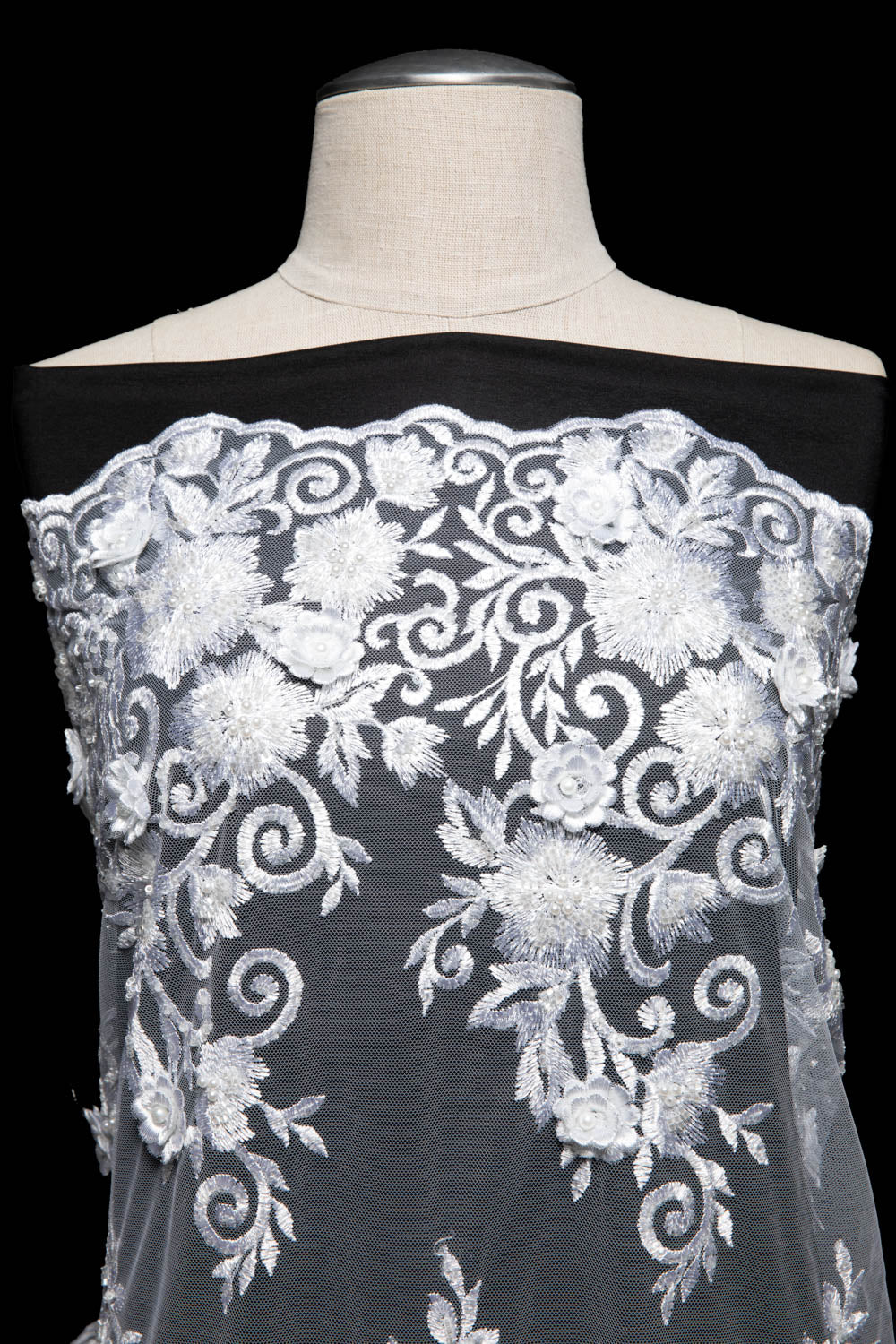 1 Yard Elegant 52" Wide Tulle Lace Fabric Embroidered with Beautiful Intricate Patterns