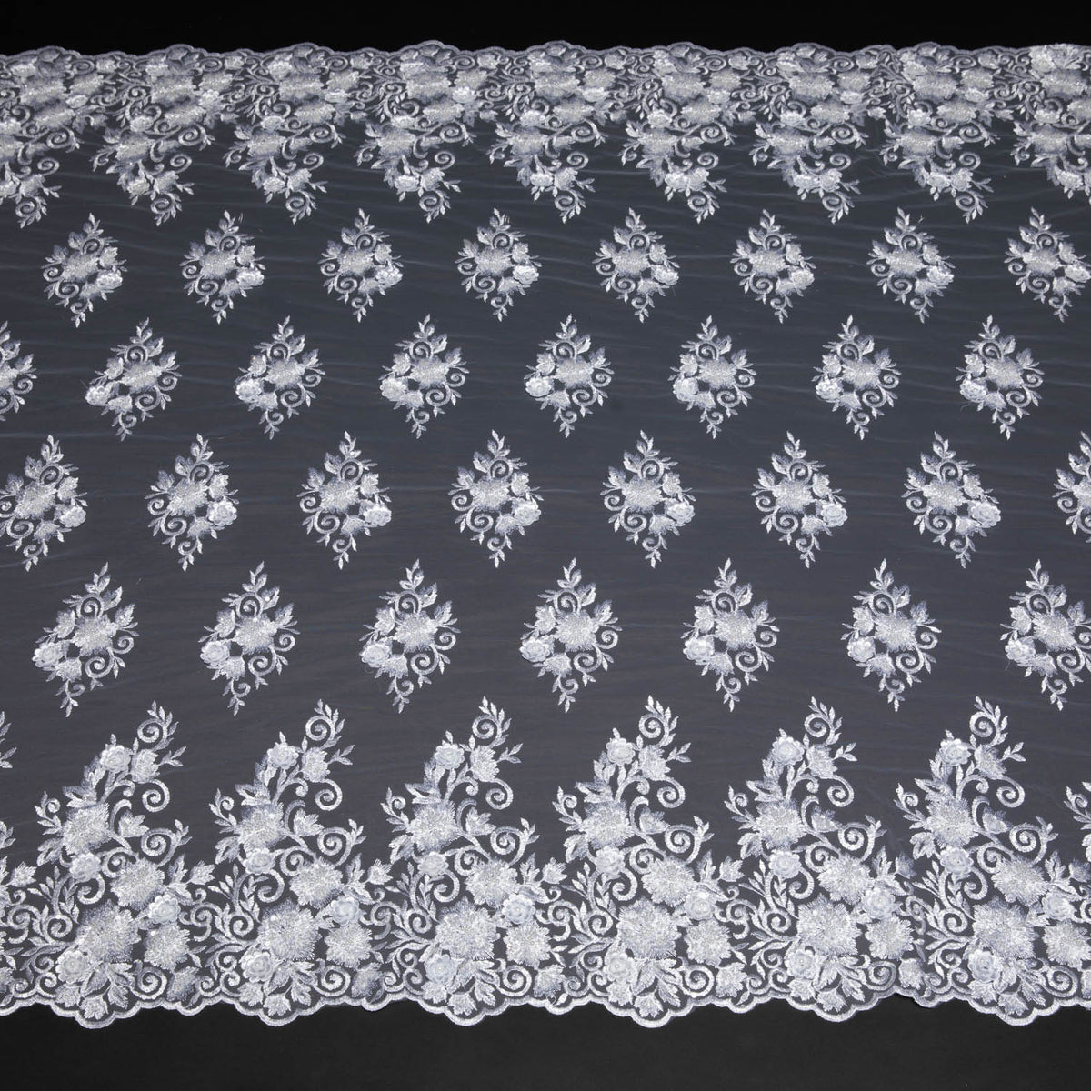 1 Yard Embroidered Tulle Lace Fabric with Intricate Pattern, 52" Wide