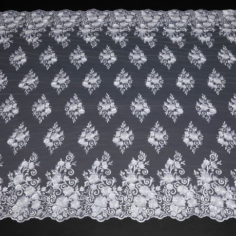 1 Yard Embroidered Tulle Lace Fabric with Intricate Pattern, 52" Wide