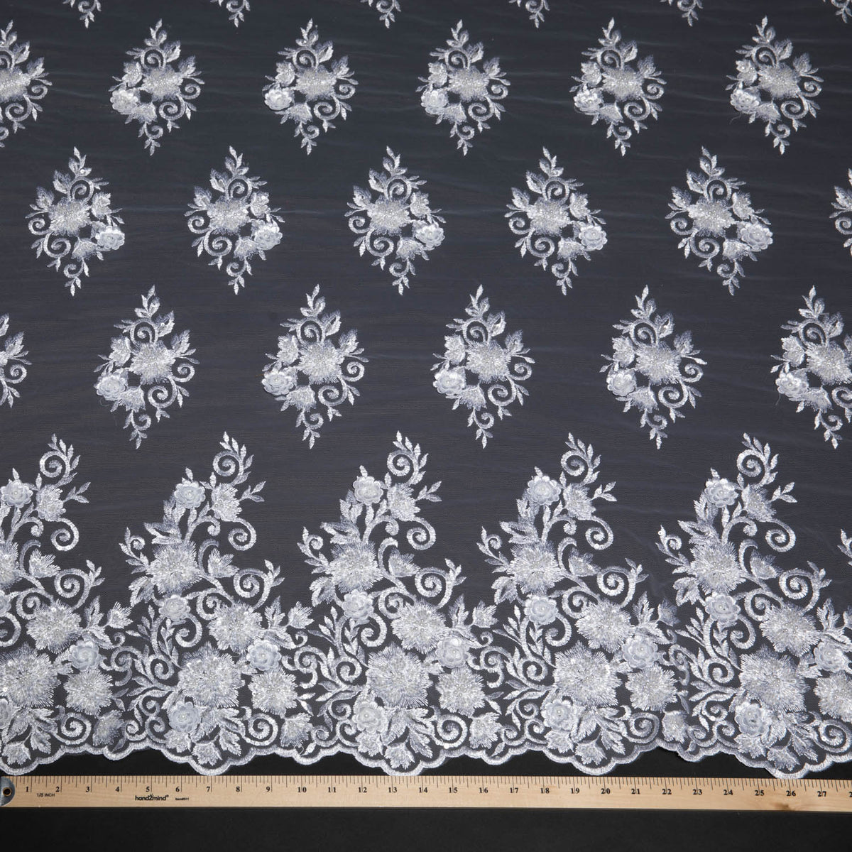 1 Yard Embroidered Tulle Lace Fabric with Intricate Pattern, 52" Wide