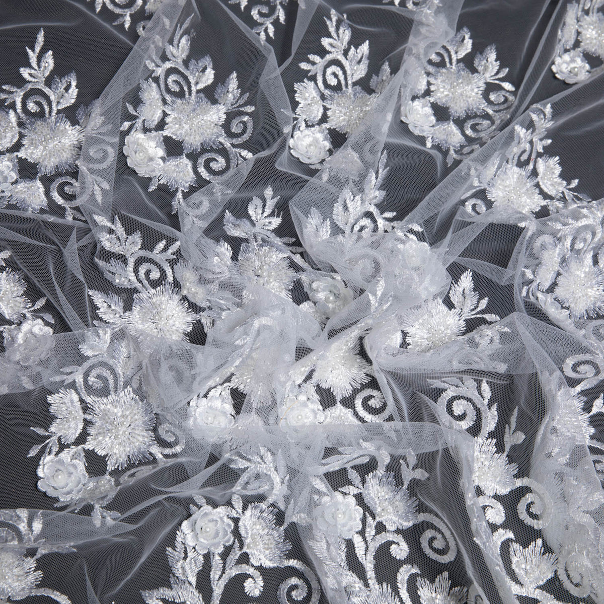 1 Yard Embroidered Tulle Lace Fabric with Intricate Pattern, 52" Wide