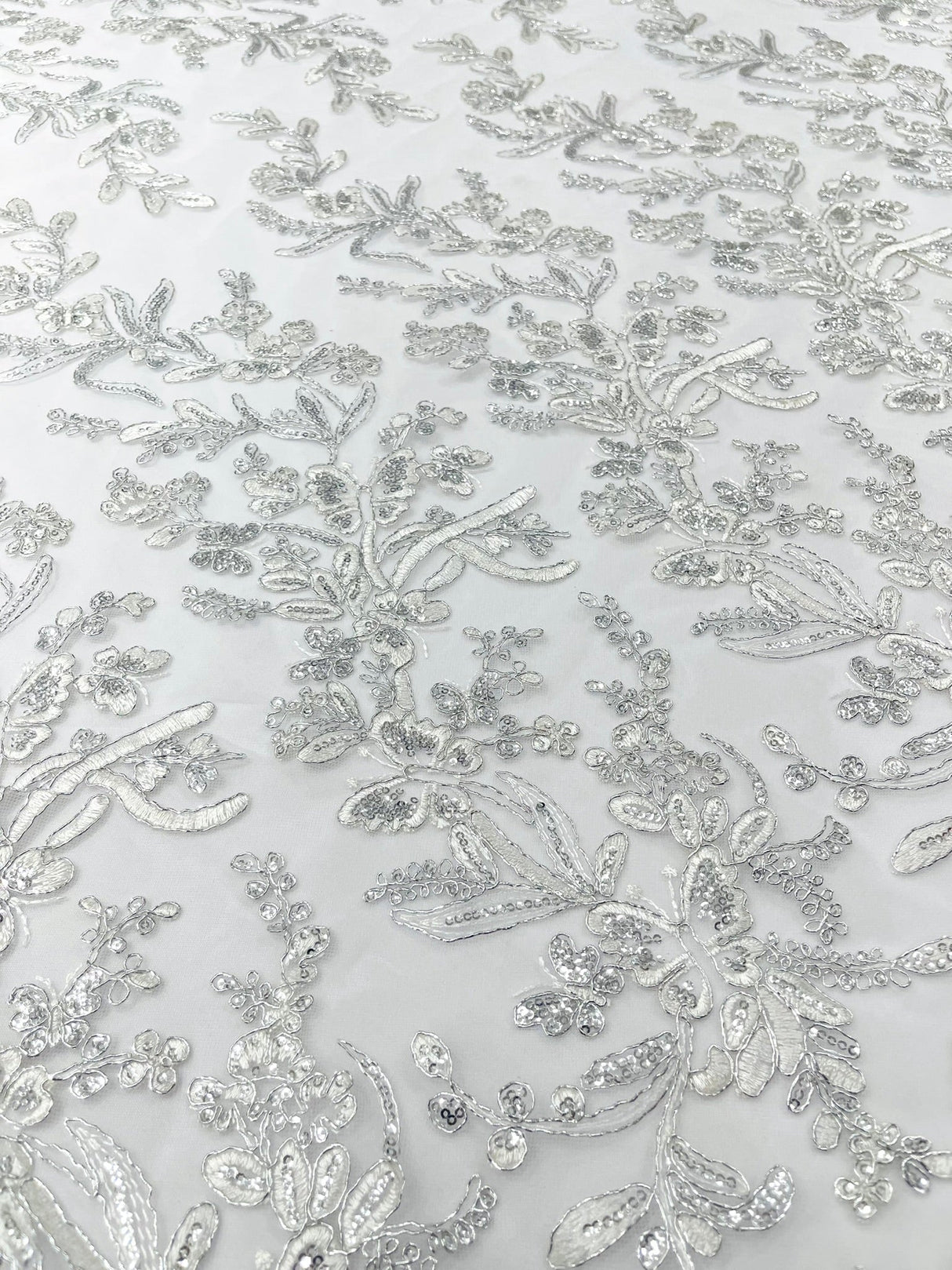 Butterfly Corded Lace Fabric - Butterfly Embroidery, Metallic Sequins, 54" Width (1 Yard)