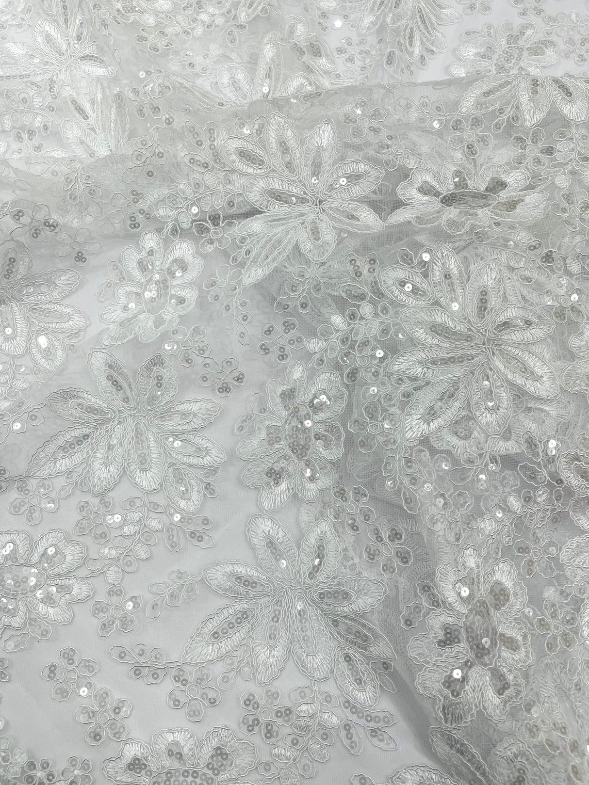 Metallic Floral Lace Design Embroidered Polyester Fabric - Floral Lace, 54" Width (1 Yard)