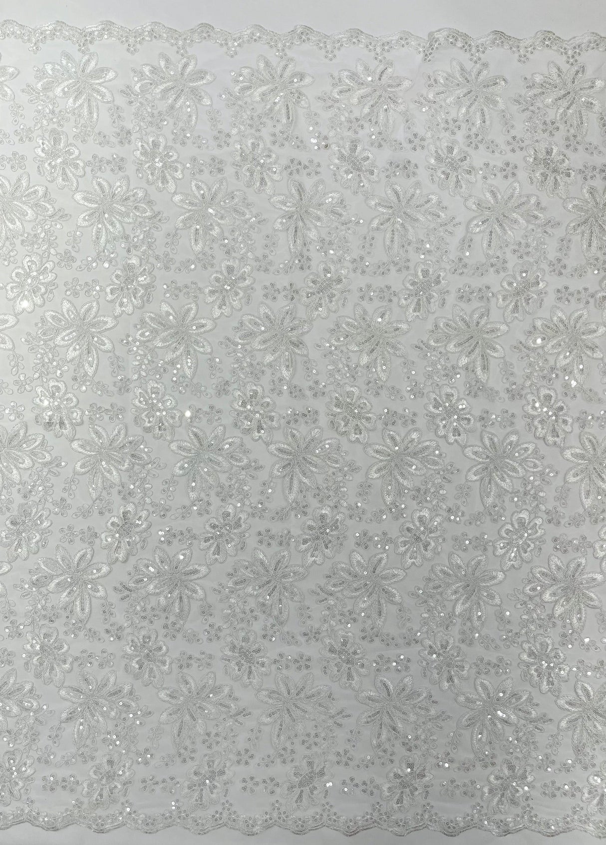 Metallic Floral Lace Design Embroidered Polyester Fabric - Floral Lace, 54" Width (1 Yard)