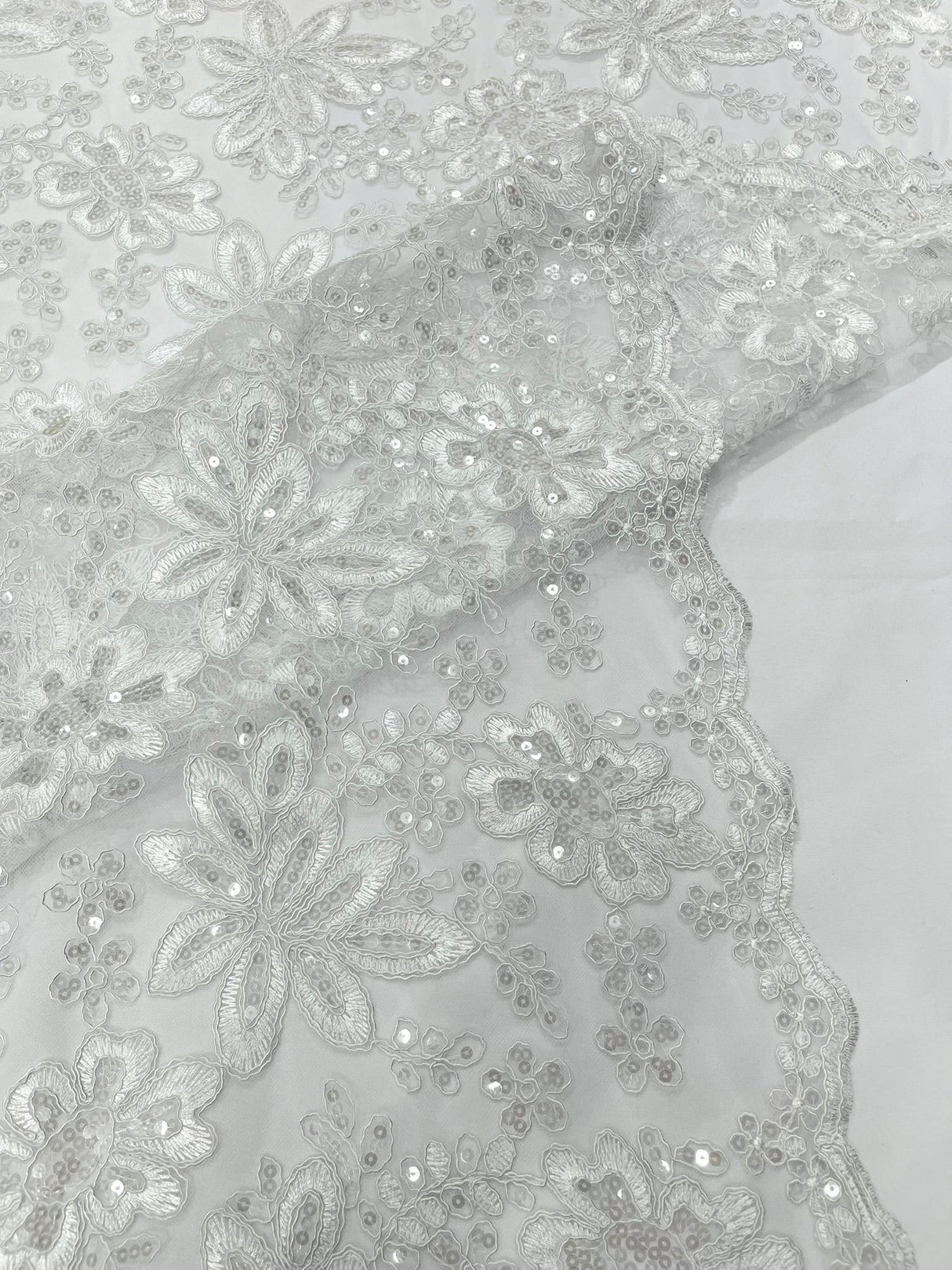 Metallic Floral Lace Design Embroidered Polyester Fabric - Floral Lace, 54" Width (1 Yard)