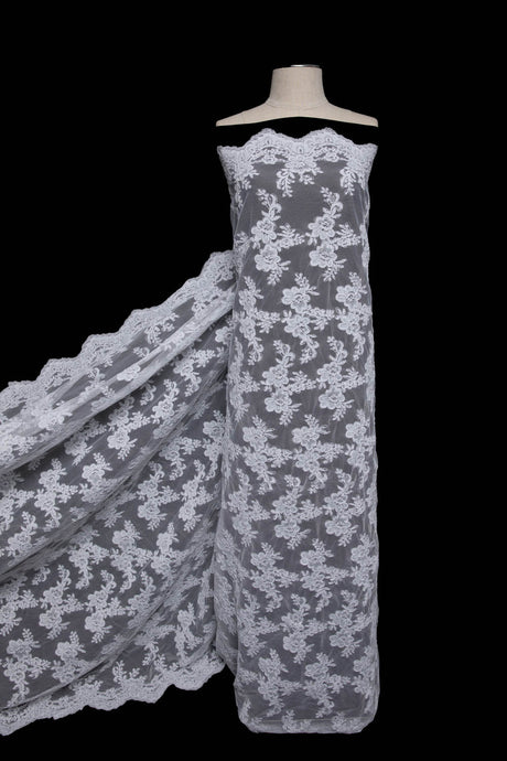 1 Yard Elegant Re-Embroidery Lace Fabric with Cord, Floral Design, 52"/54" Wide