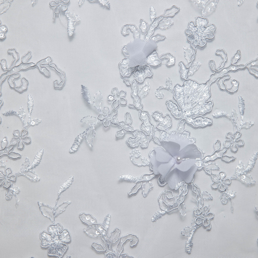 1 Yard Tulle Lace Fabric Embroidered Applique 3D Floral Pattern Delicate Look 52" Wide