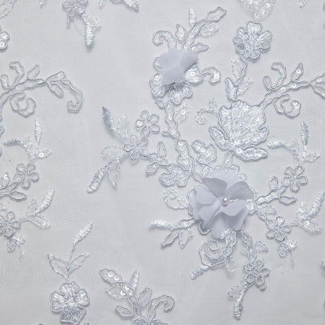 1 Yard Tulle Lace Fabric Embroidered Applique 3D Floral Pattern Delicate Look 52" Wide