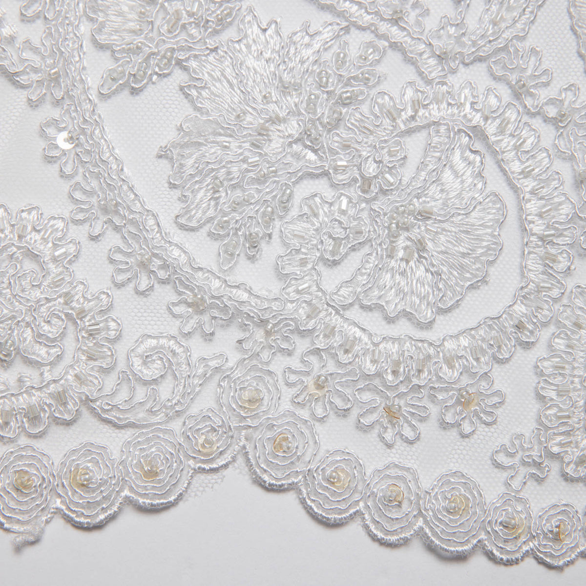 1 Yard Tulle Lace Fabric Embroidered with Sequins and Intricate Floral Pattern, 52" Wide