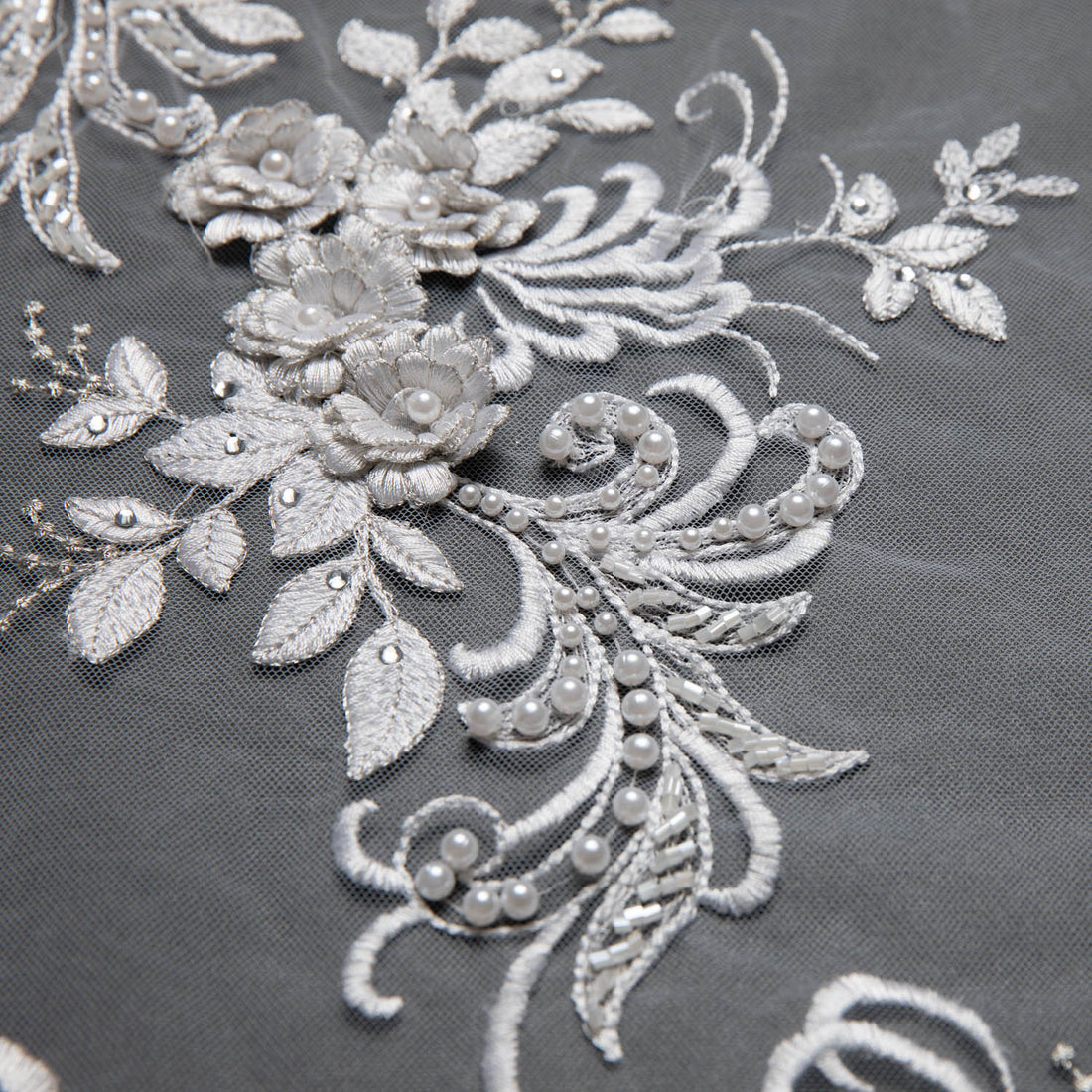 1 Yard Sophisticated 3D Floral Applique Embroidered Tulle Lace Fabric 52" Wide for Wedding & Evening Wear