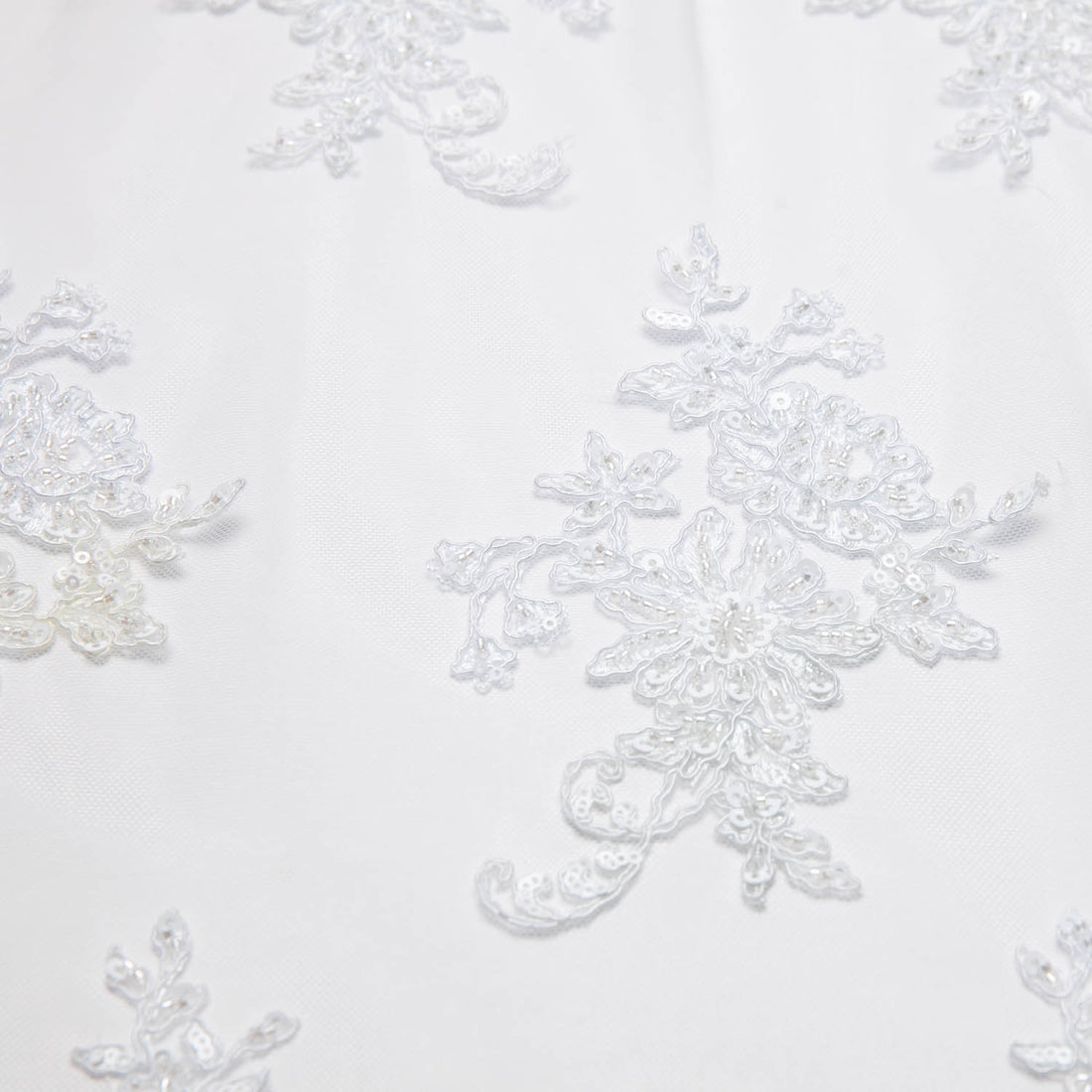 1 Yard White Tulle Lace Fabric Embroidered with Beautiful Floral Pattern 52" Wide Elegant Textile