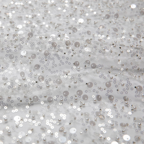 1 Yard Poly Mesh Lace Fabric W/Beads & Sequins 50" Wide