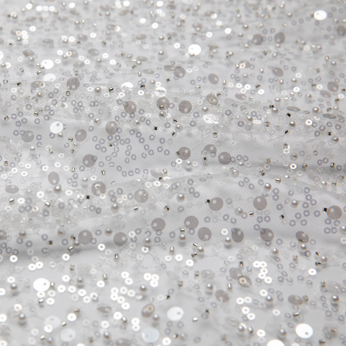 1 Yard Poly Mesh Lace Fabric Beads Sequins Lightweight Glamorous 50" Wide