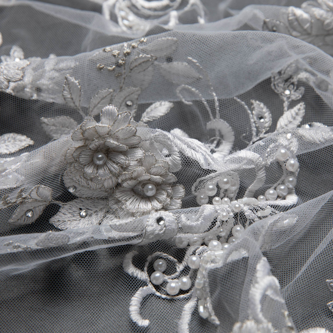 1 Yard Sophisticated 3D Floral Applique Embroidered Tulle Lace Fabric 52" Wide for Wedding & Evening Wear