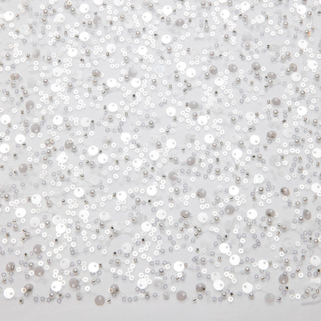 1 Yard Poly Mesh Lace Fabric Beads Sequins Lightweight Glamorous 50" Wide