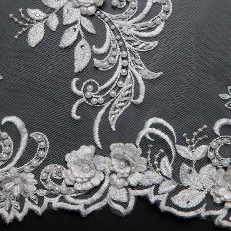 1 Yard Tulle Lace Fabric Embroidered Applique 3D Floral Design Elegant Look 52" Wide