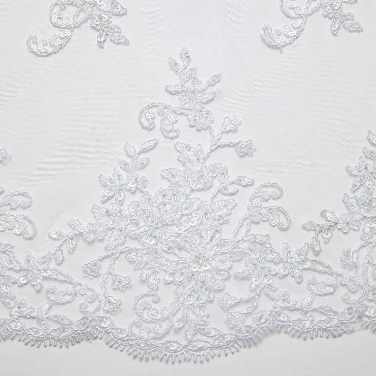 1 Yard Tulle Lace Fabric with Beautiful Floral Embroidery, 52" Wide