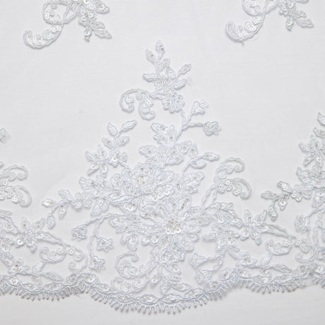 1 Yard Tulle Lace Fabric with Beautiful Floral Embroidery, 52" Wide