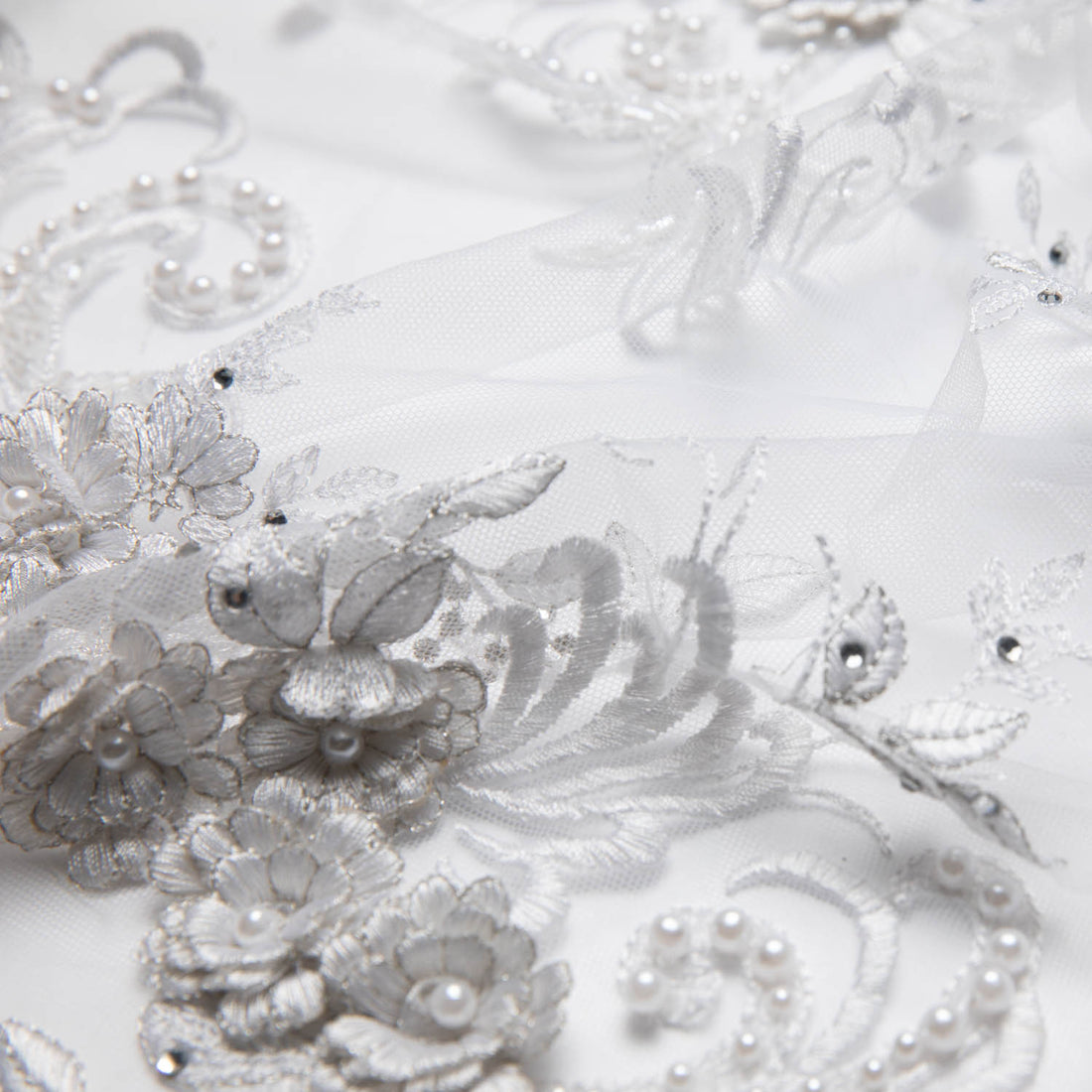 1 Yard Sophisticated 3D Floral Applique Embroidered Tulle Lace Fabric 52" Wide for Wedding & Evening Wear