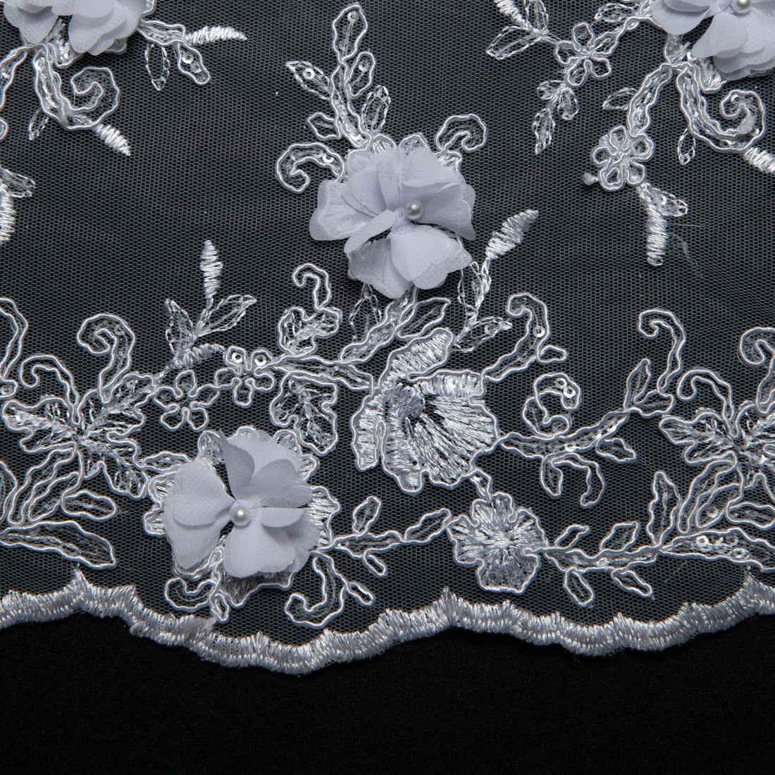 1 Yard Embroidered Tulle Lace Fabric with 3D Floral Applique 52" Wide Costume Textile