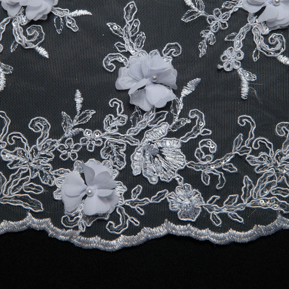 1 Yard Tulle Lace Fabric Embroidered Applique 3D Floral Pattern Delicate Look 52" Wide