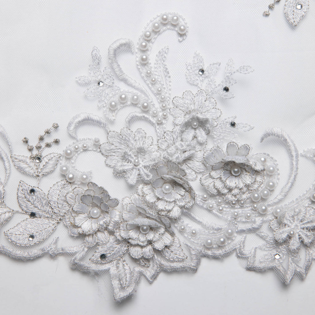 1 Yard Sophisticated 3D Floral Applique Embroidered Tulle Lace Fabric 52" Wide for Wedding & Evening Wear