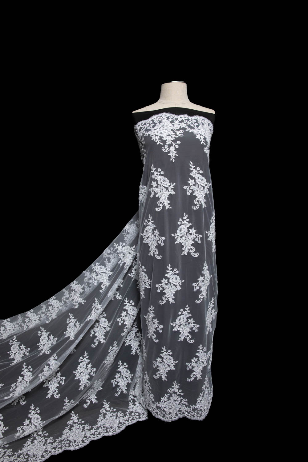 1 Yard Tulle Lace Fabric with Beautiful Floral Embroidery, 52" Wide