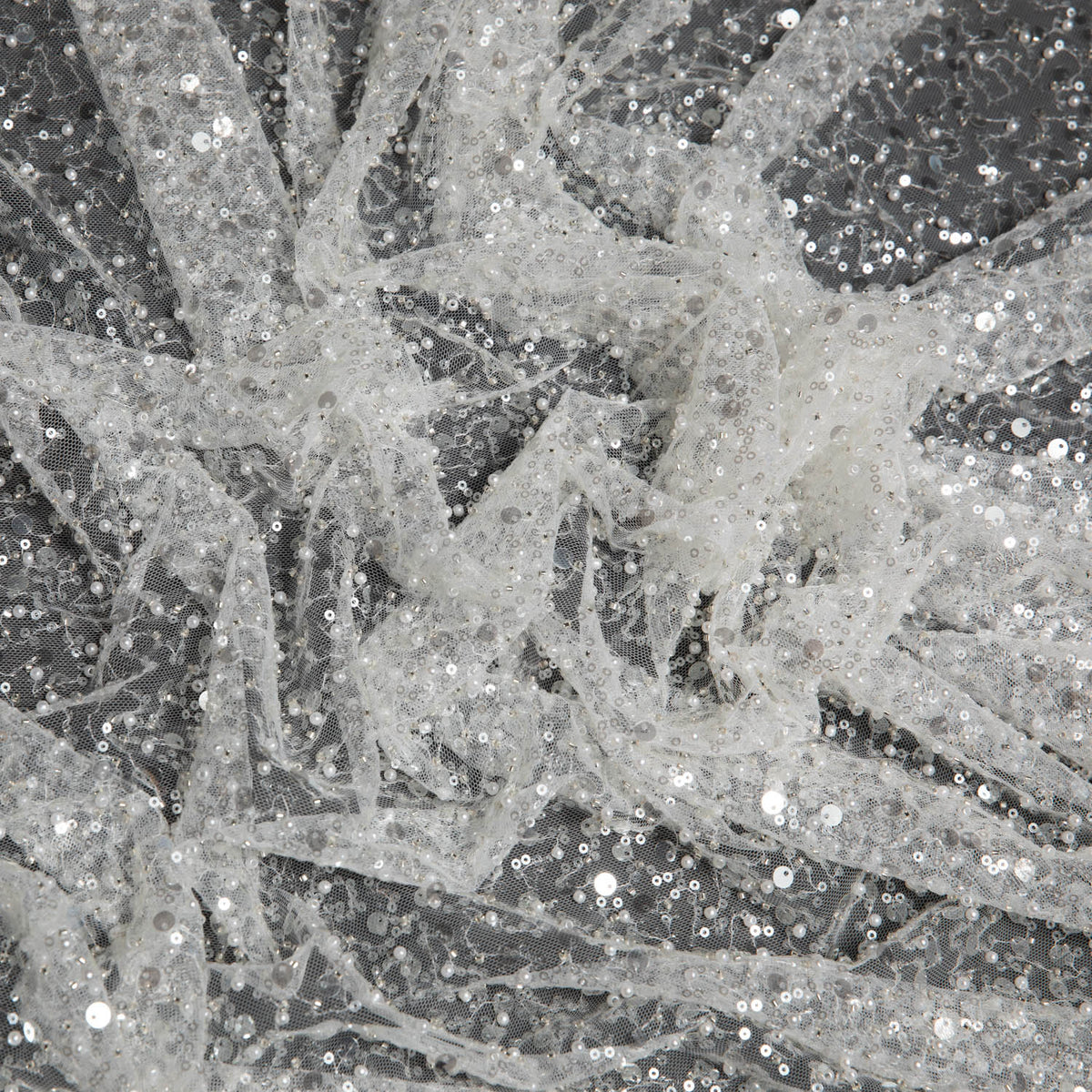 1 Yard Poly Mesh Lace Fabric Beads Sequins Lightweight Glamorous 50" Wide