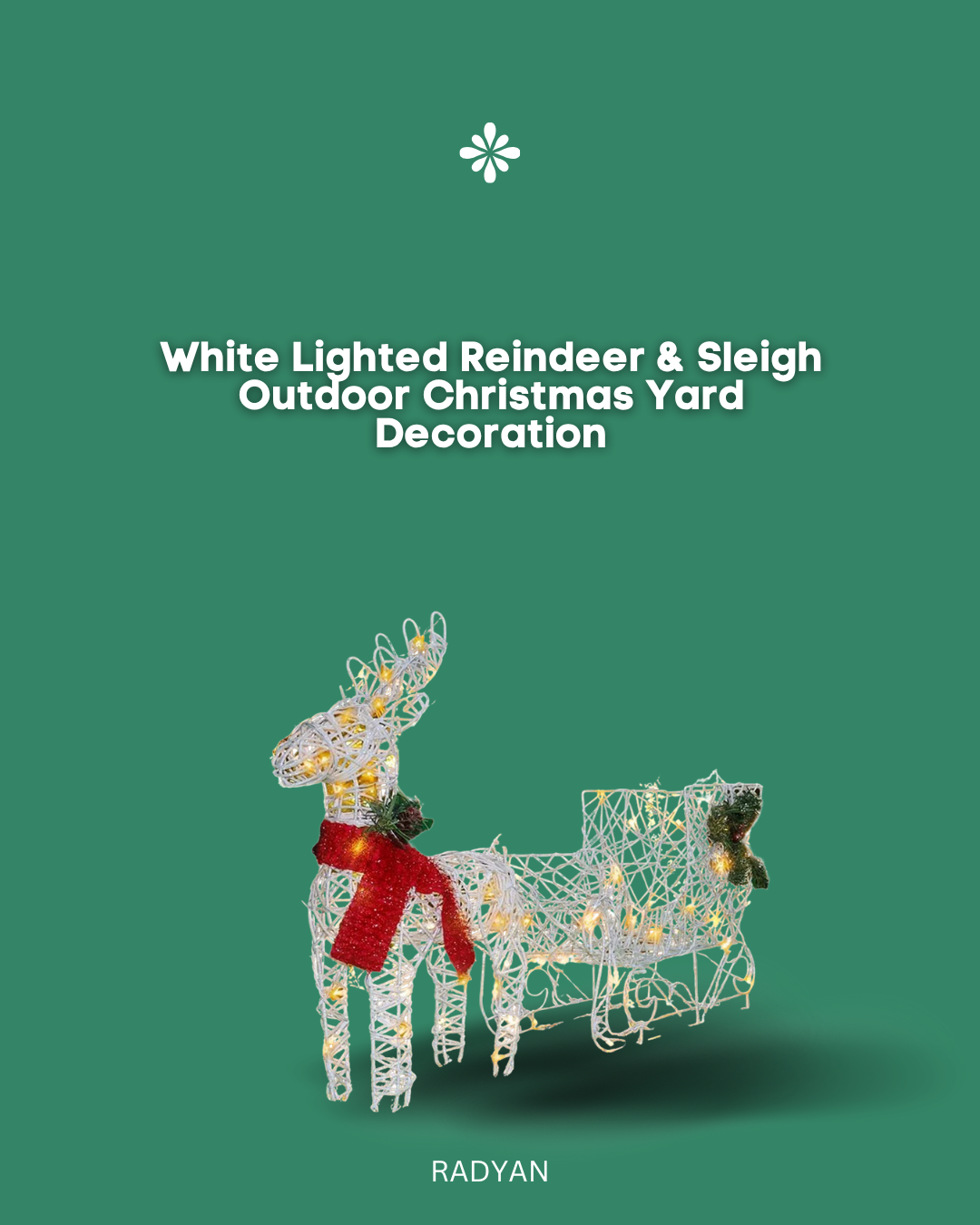 White Lighted Reindeer & Sleigh Outdoor Christmas Yard Decoration