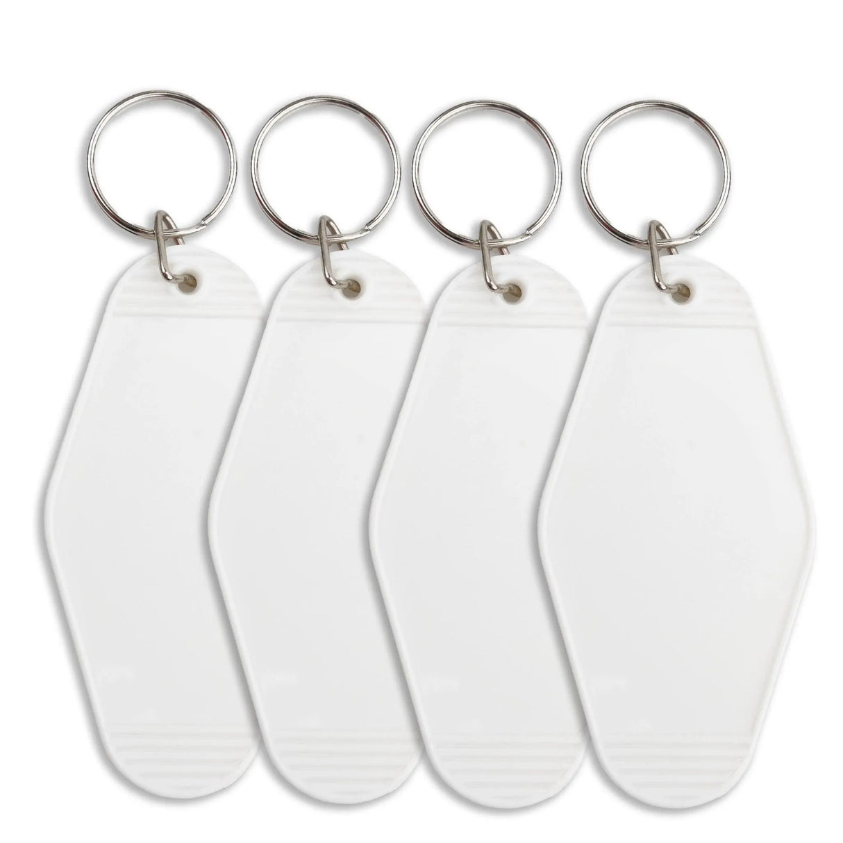 Retro Motel Keychain with Silver Ring - White (4 per Set)