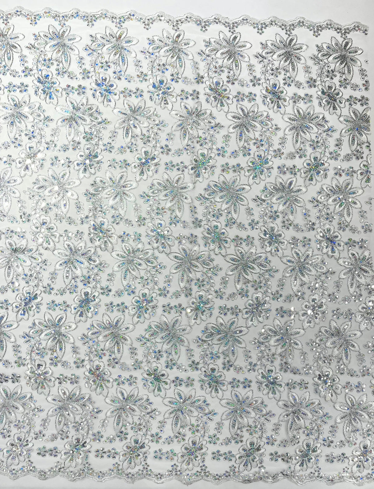 Metallic Floral Lace Design Embroidered Polyester Fabric - Floral Lace, 54" Width (1 Yard)