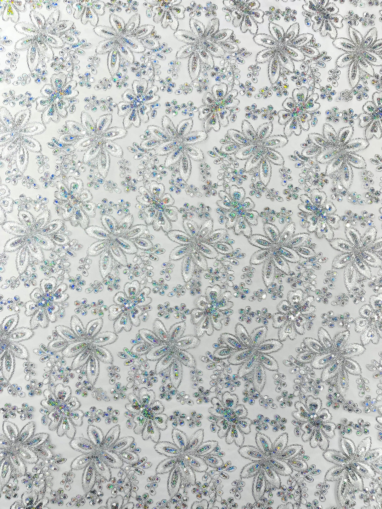 Metallic Floral Lace Design Embroidered Polyester Fabric - Floral Lace, 54" Width (1 Yard)