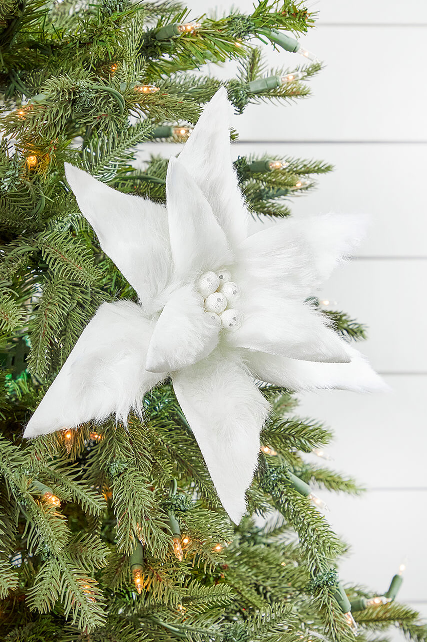 22" x 12" White Fur Jewel Poinsettia Stem