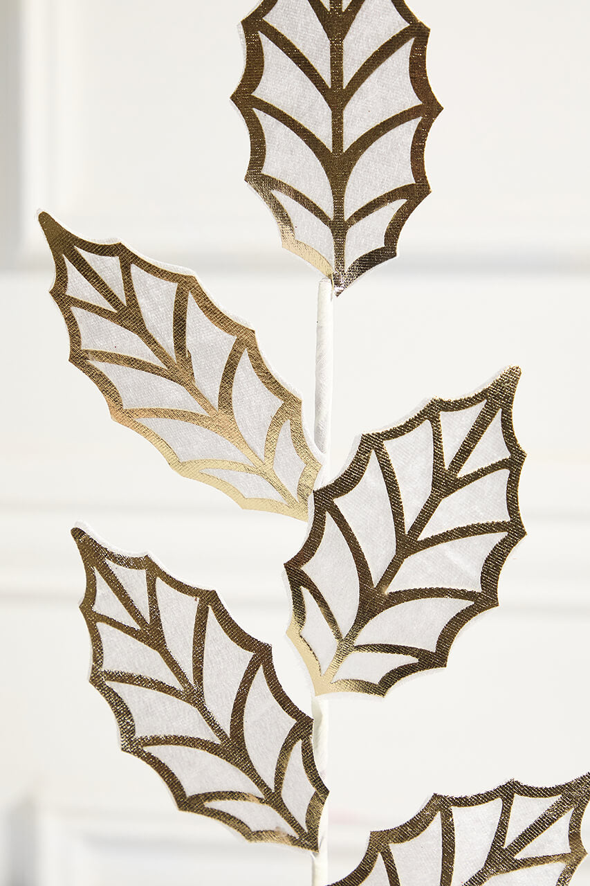 20" Ivory & Gold Metallic Leaf Spray